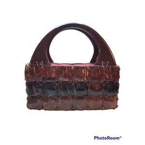 Coconut Shell Y2K Style Organic Handmade in Thailand Lacquered Handle Handbag